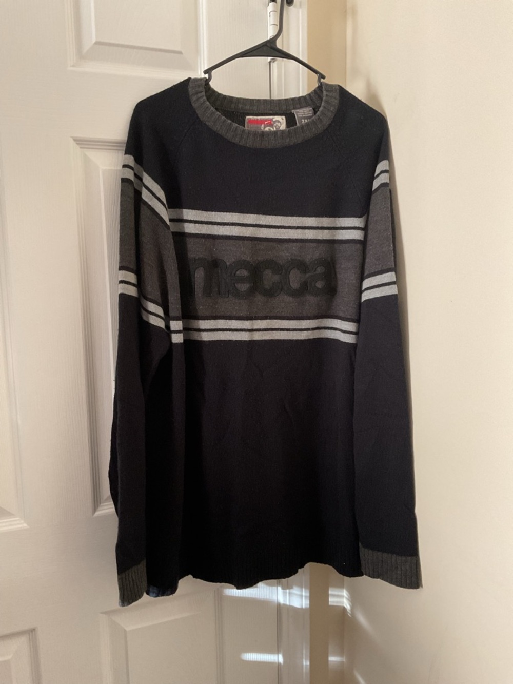 mecca Black and Gray Striped Men's Crewneck Sweater